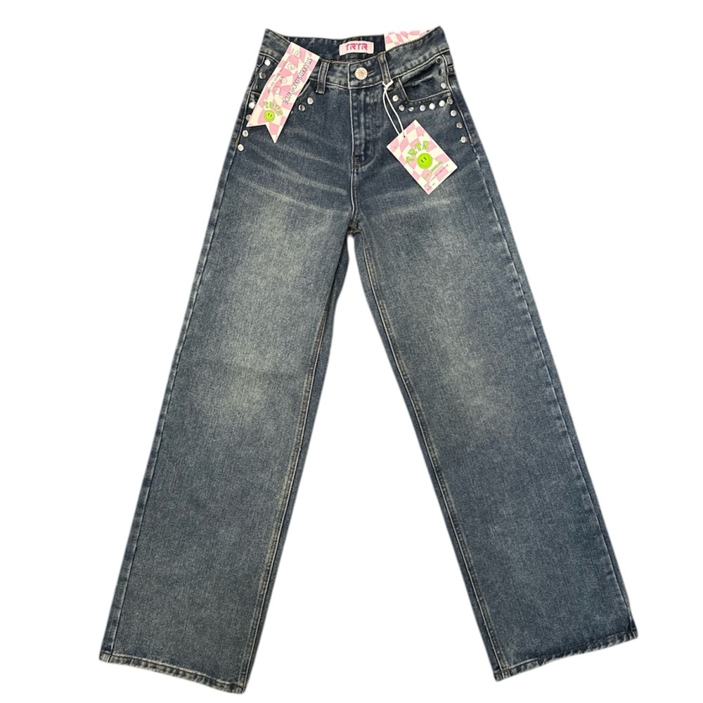 Mid Rise Wide Leg studded jeans boho grunge NWT 00 TRTR Los Angeles